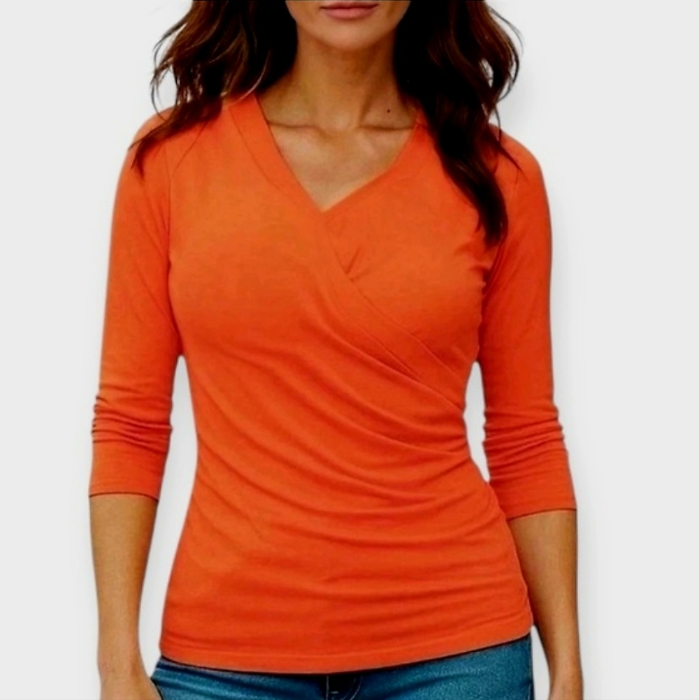 LAUREN RL Coral Wrap Top